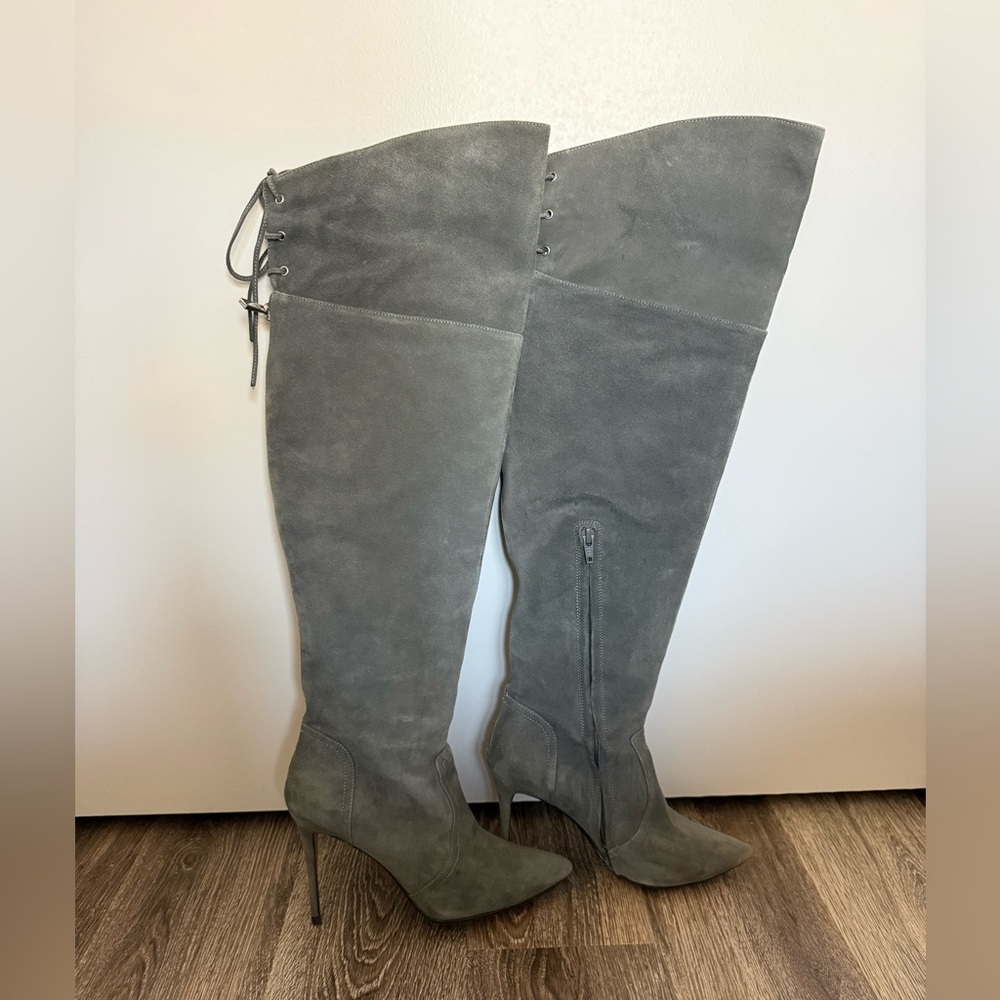 Elegant Gray Suede Women's Heels